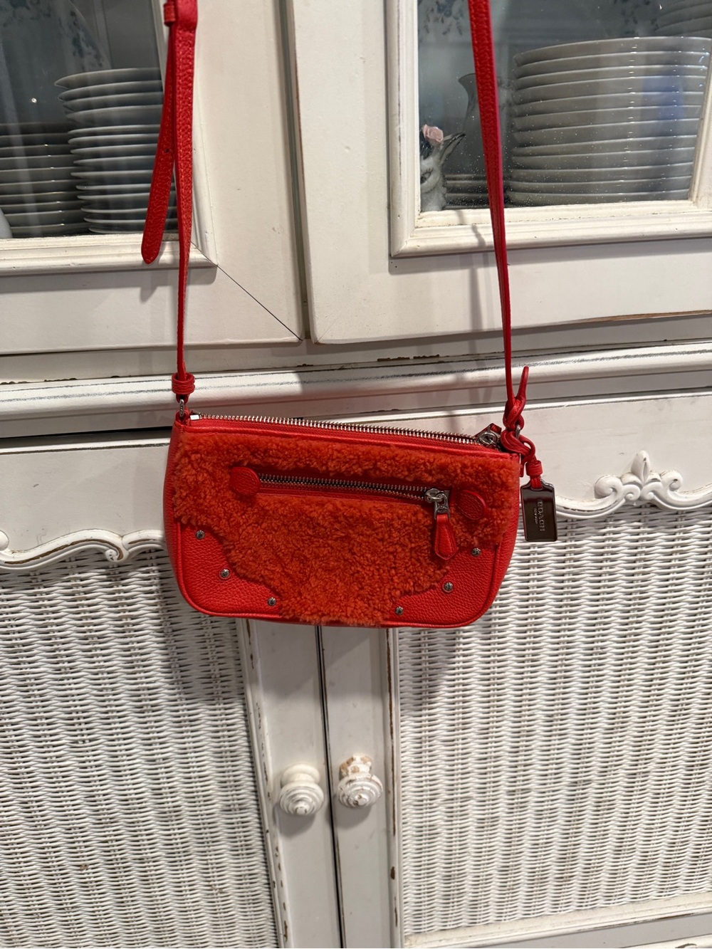 Coach Red Shearling & Leather Crossbody Bag